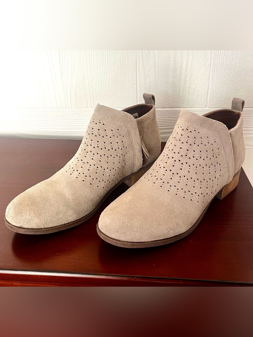 TOMS Women’s Suede Ankle Booties in Beige - Stylish Cutout Design